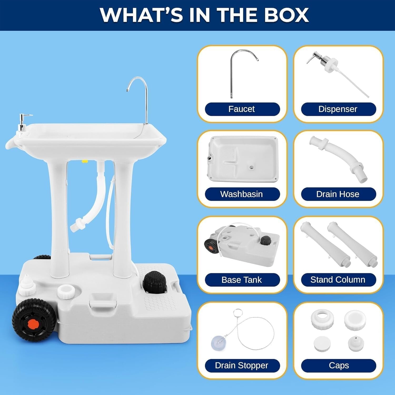 Freestanding Camping Sink with Wheels & Hands-Free Pump - Ultimate Convenience