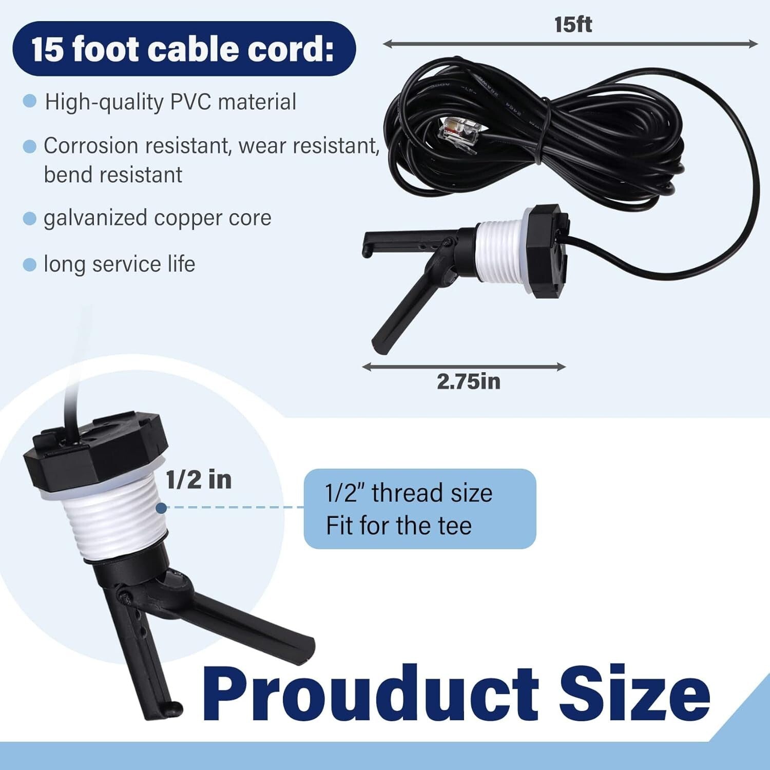 15-Foot Pool Flow Switch Assembly: Compatible with Goldline & Aqua Rite Systems