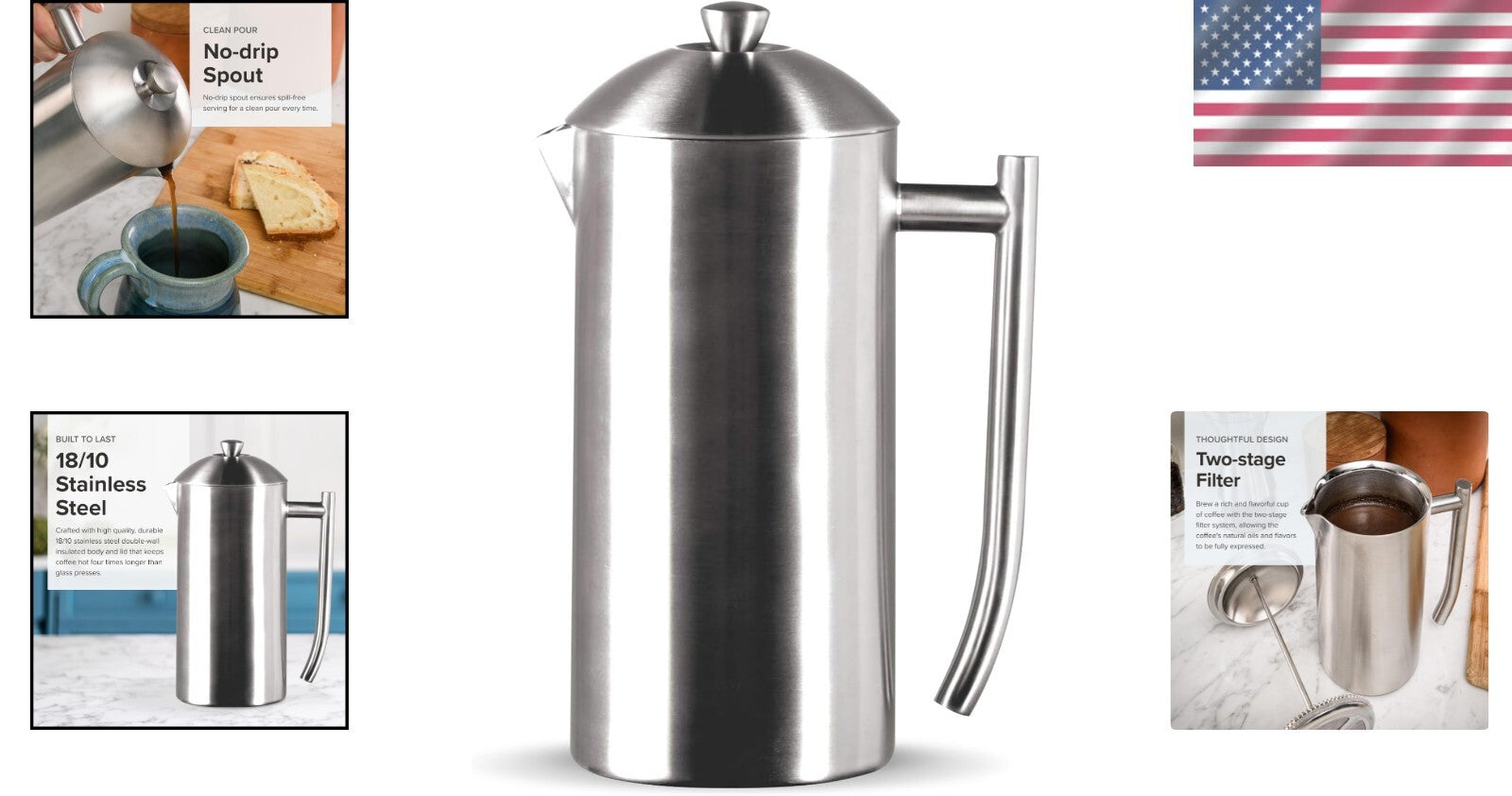 Elegant 36 oz French Press Coffee Maker with Zero Sediment Filtration System