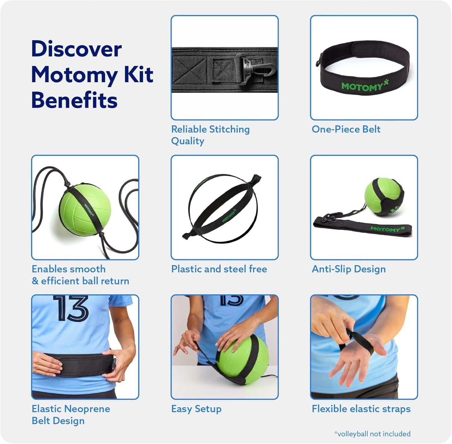 Durable Volleyball Training Equipment with Adjustable Belt & Long Elastic Cord