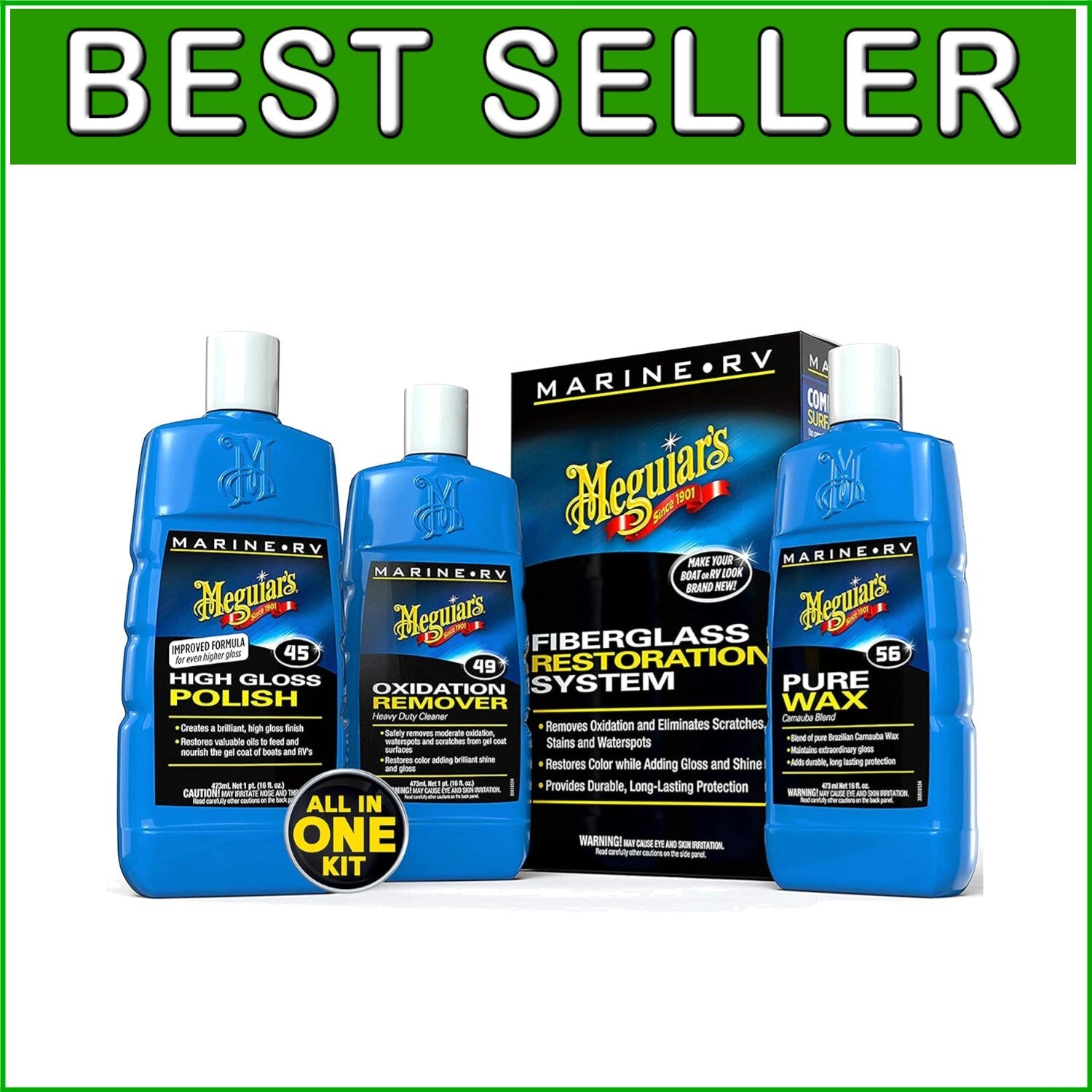 Marine/RV Fiberglass Restoration Kit for Ultimate Oxidation Removal & Shine