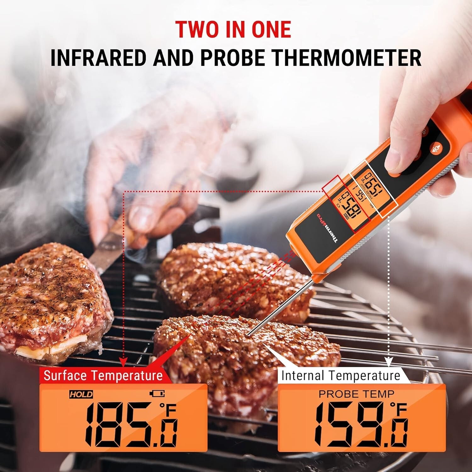 User-Friendly Instant Read Meat Thermometer with Infrared Surface Capability