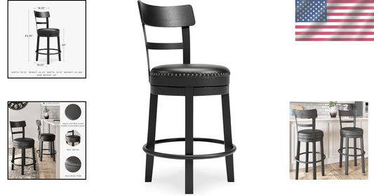 Rustic-Inspired 360° Swivel Barstool - 43.25" Height with Nailhead Trim
