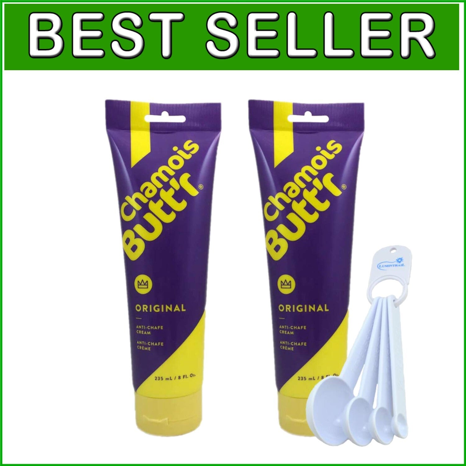 Chamois Butt'r Anti-Chafe Cream 2-Pack - Non-Greasy Relief with Measuring Spoons