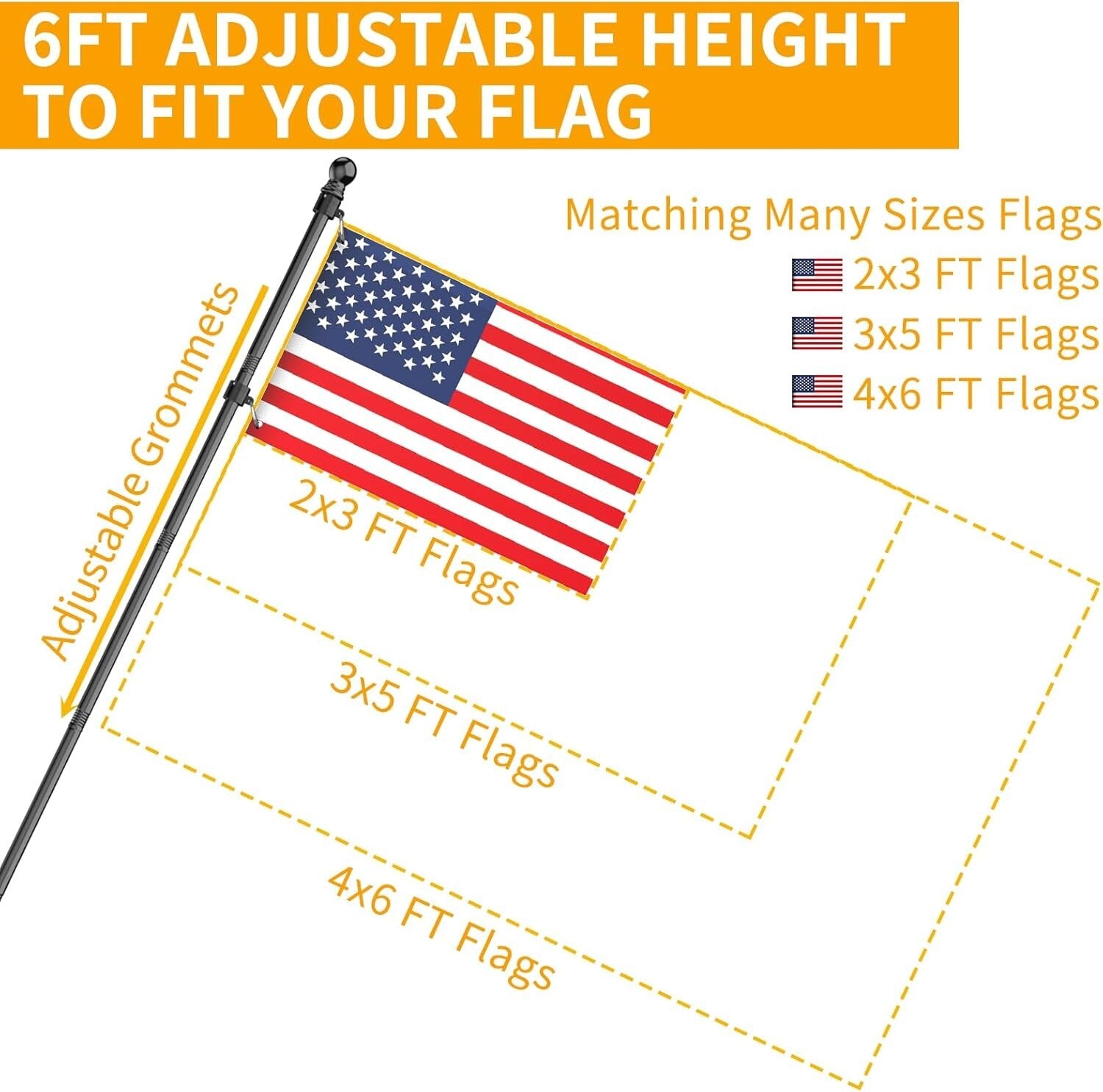 Flag Pole Kit - 2 x 6 FT Stainless Steel Tangle-Free Poles for All Weather Use