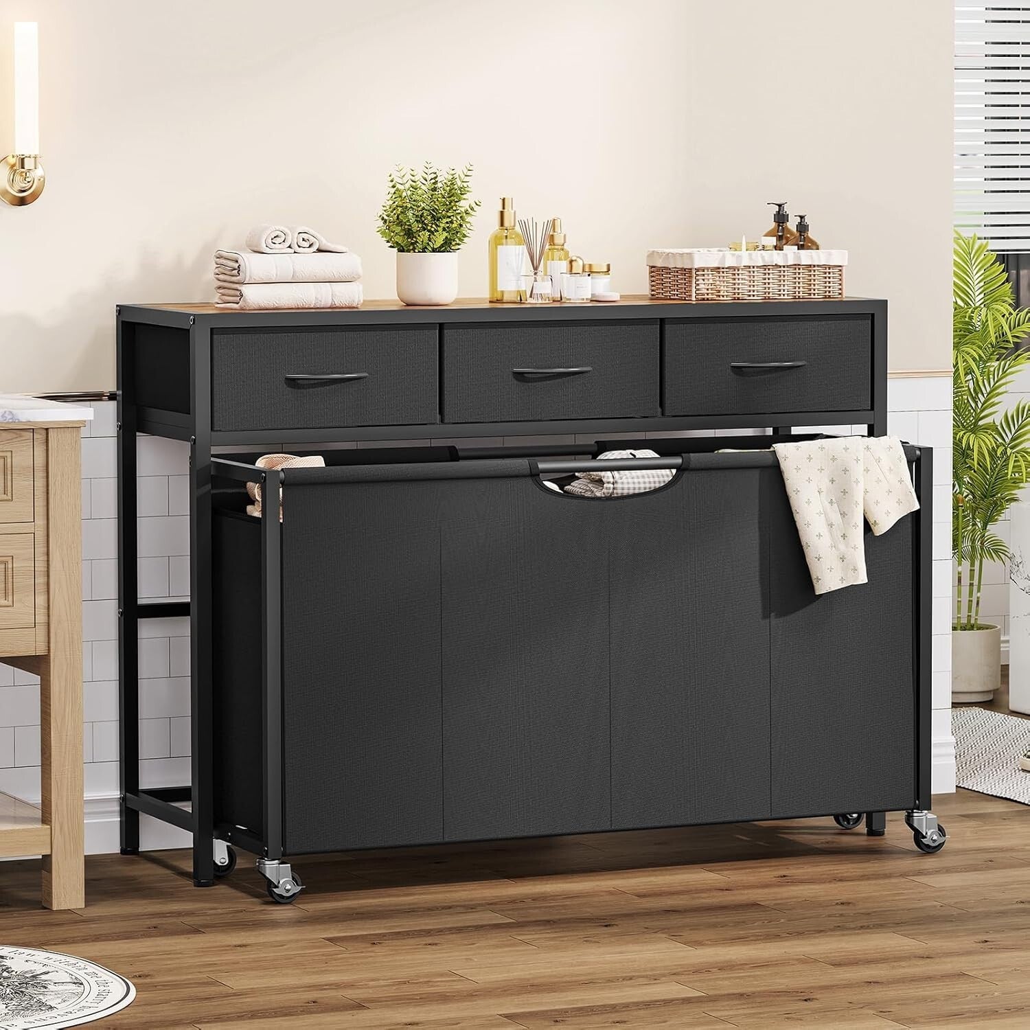 Multi-Functional 300L Laundry Basket with Rolling Design & Sturdy Tabletop