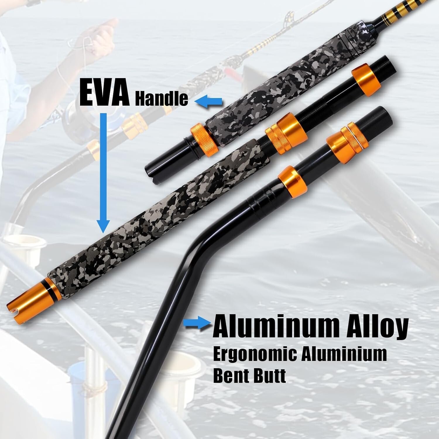 Non-Slip EVA Grip Trolling Rod - 6' Big Game Fishing Pole for Saltwater Use