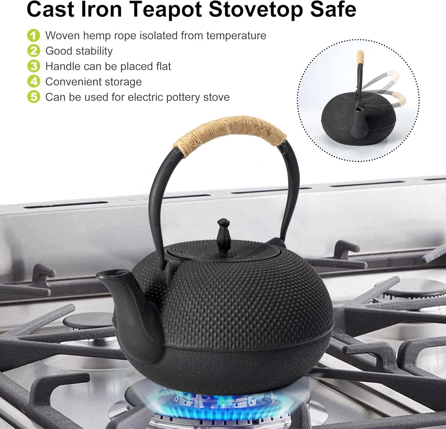 Elegant 60 Oz Cast Iron Japanese Tea Kettle with Premium Infuser - 1.9 Quarts