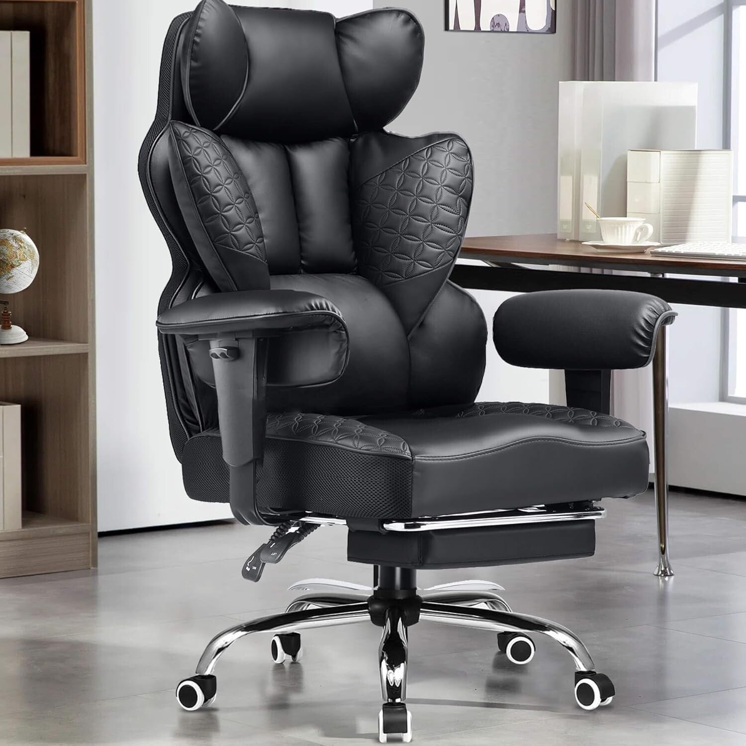 Deluxe 400lb Gaming Office Chair with Breathable Leather and Back Support Pillow