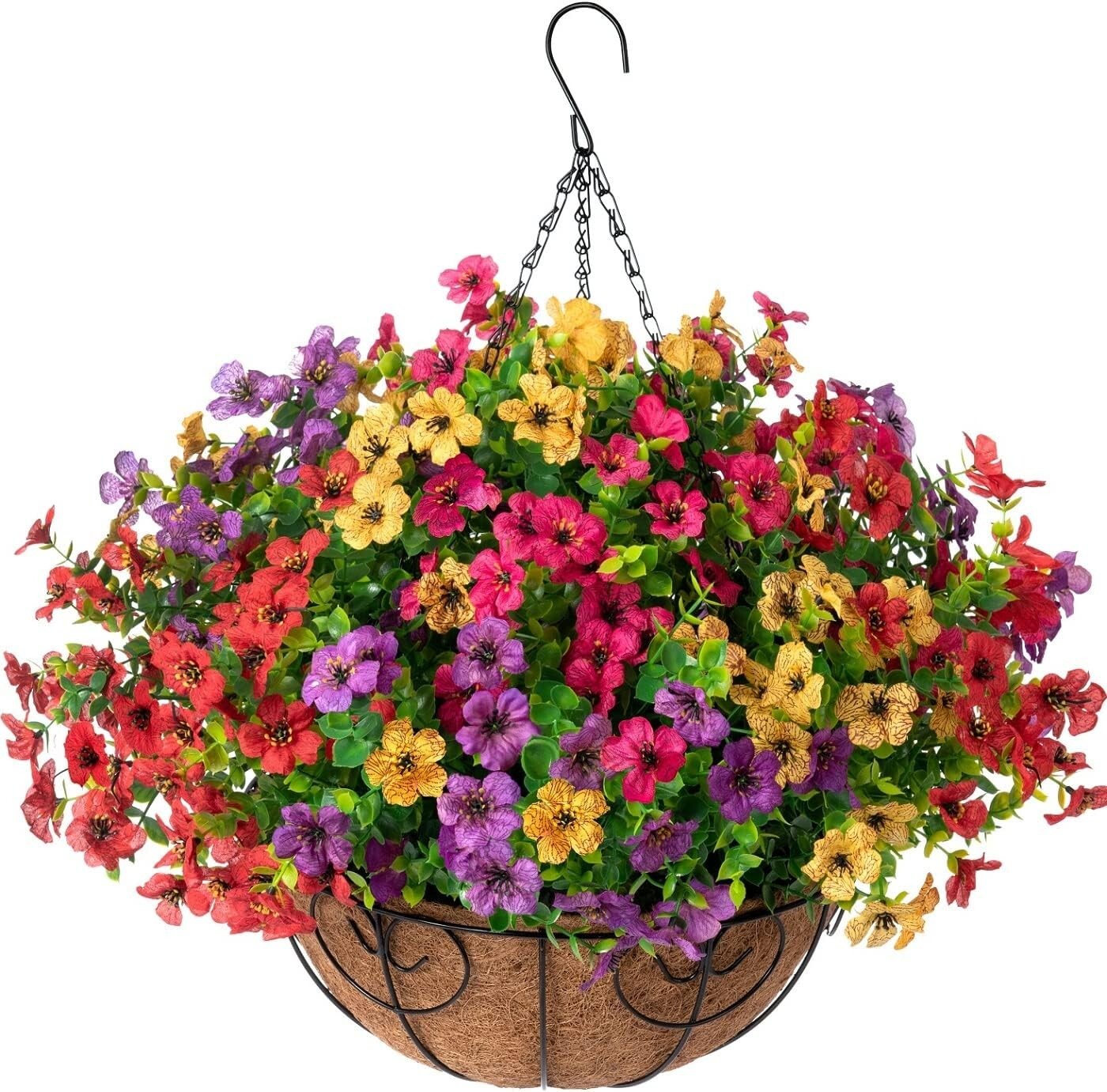 Elegant Faux Hanging Flower Basket with UV Resistant Design for Outdoors