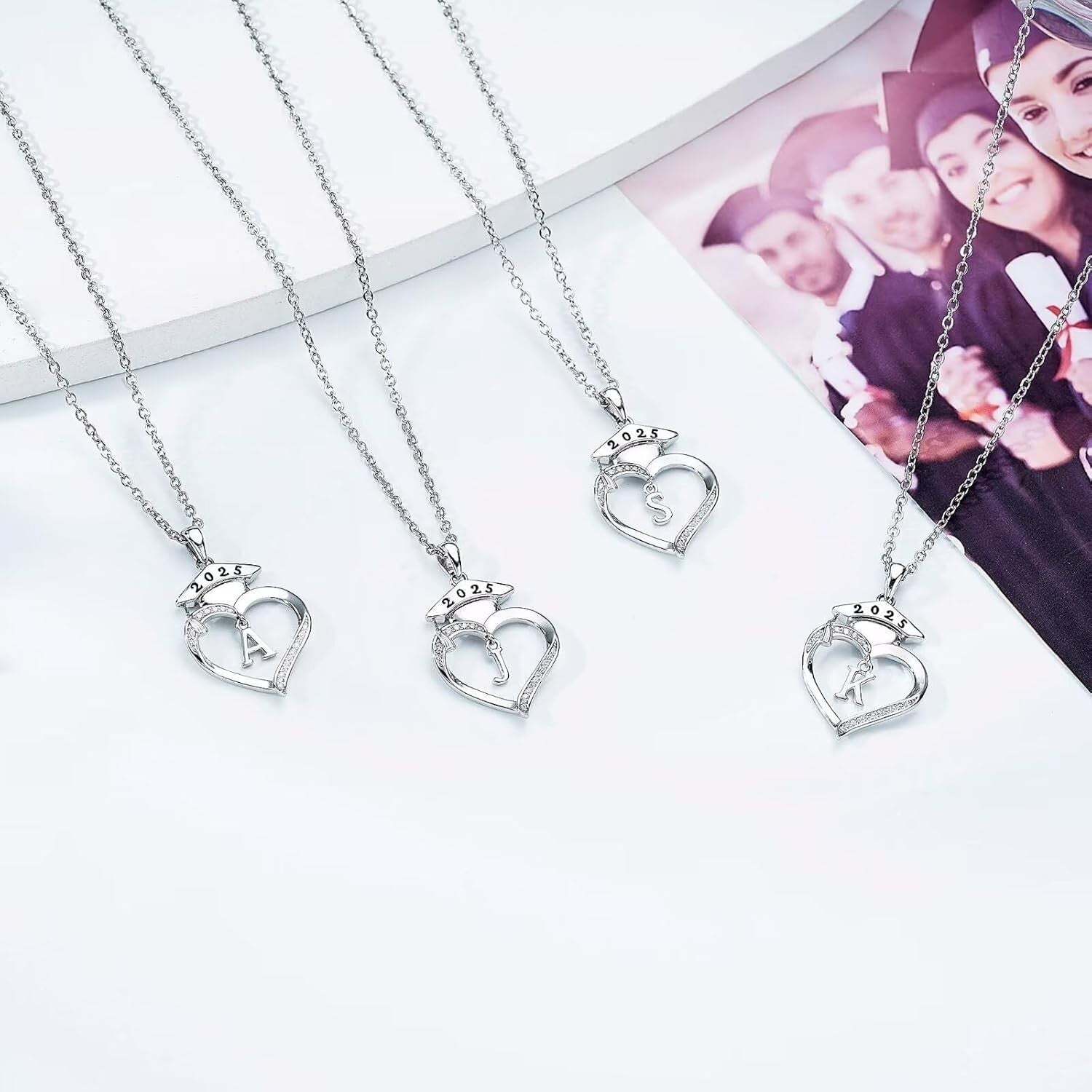Dainty Sterling Silver Heart Initial Necklace - 2025 Graduation Gift for Women