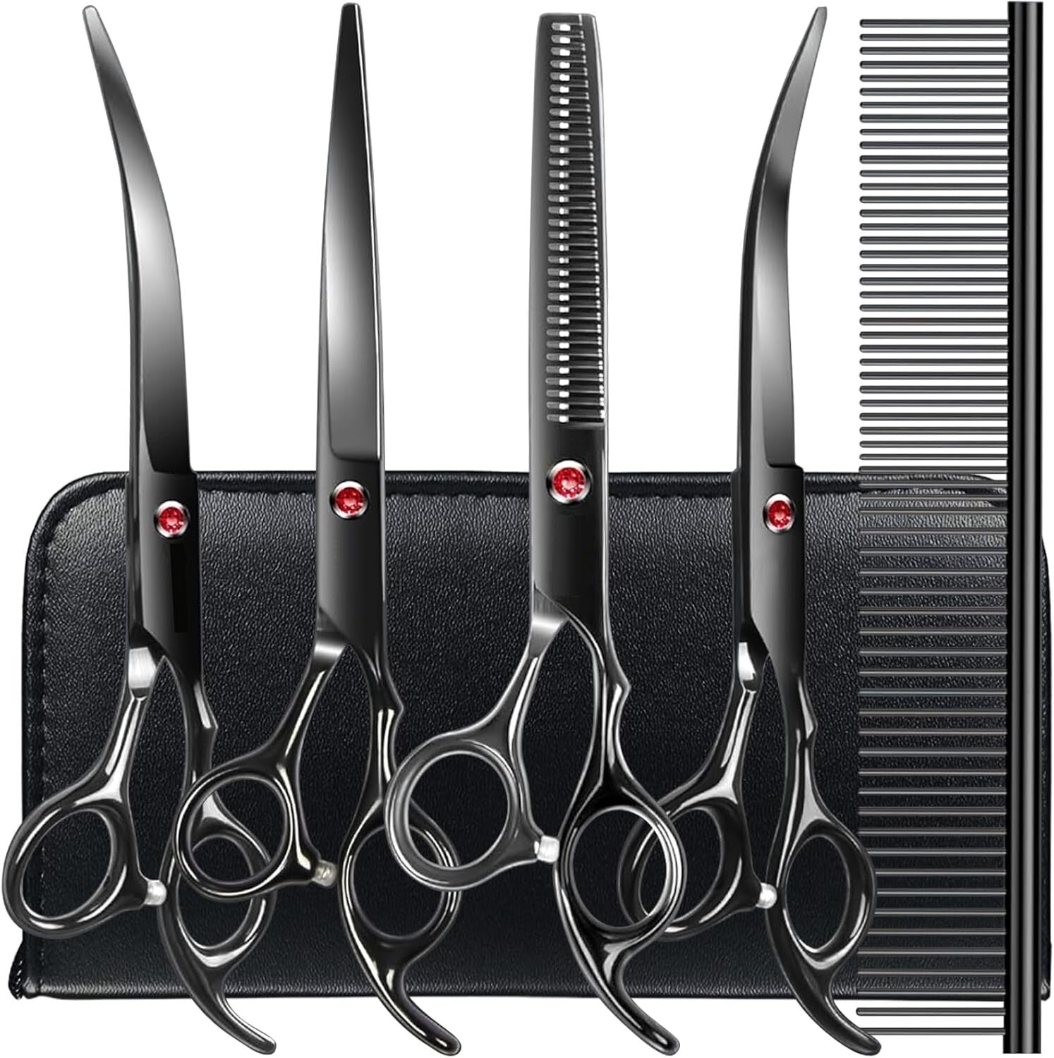 Ergonomic 6-in-1 Pet Grooming Scissors Kit - Precision Cutting for Dogs & Cats