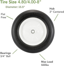 Load image into Gallery viewer, Reliable Airless Wheelbarrow Tire - 4.80/4.00-8 with Ribbed Tread 3/4" Bearings
