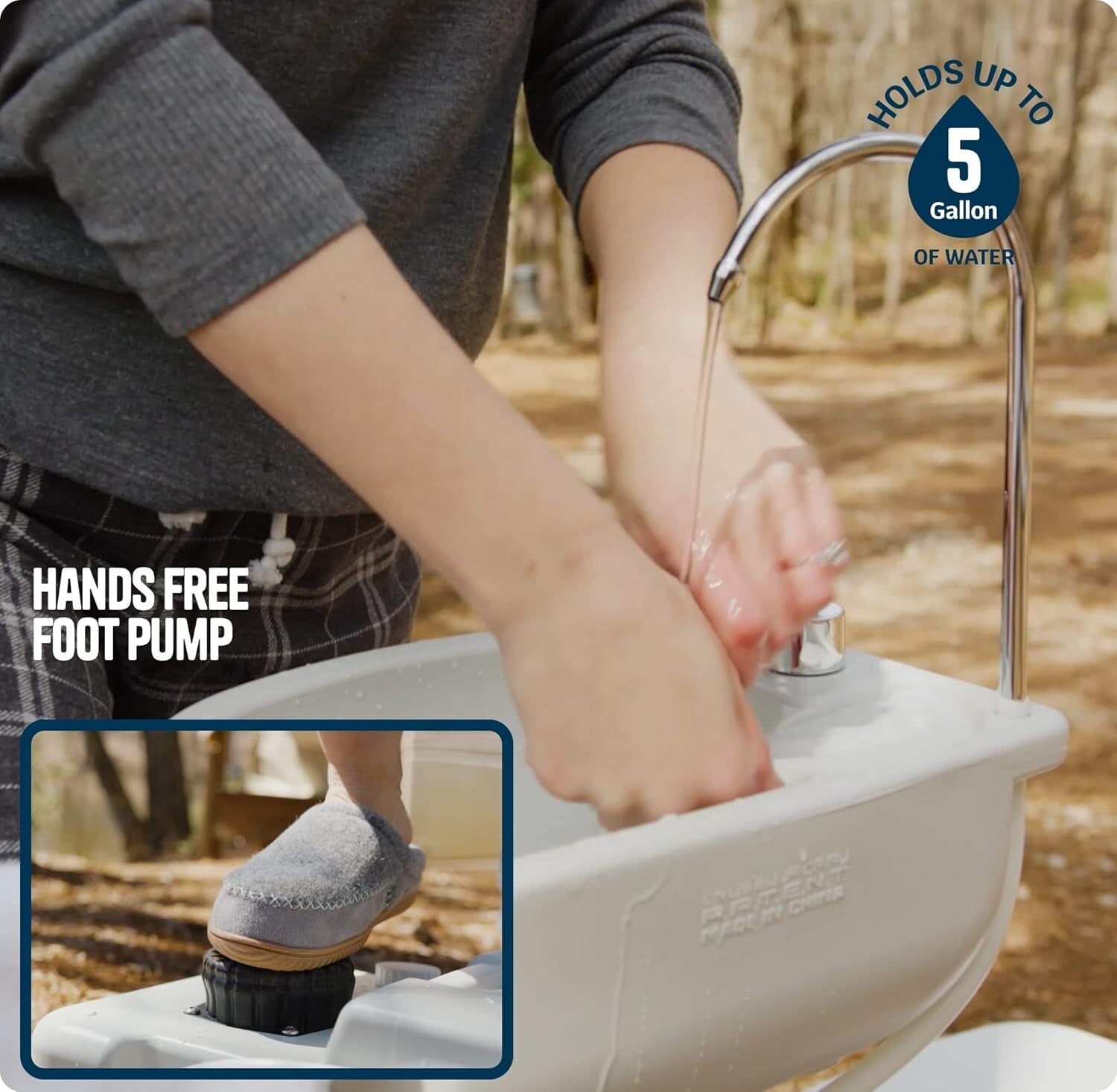 Portable Camping Sink with Soap Dispenser & Foot Pump – 17L Hygiene Station