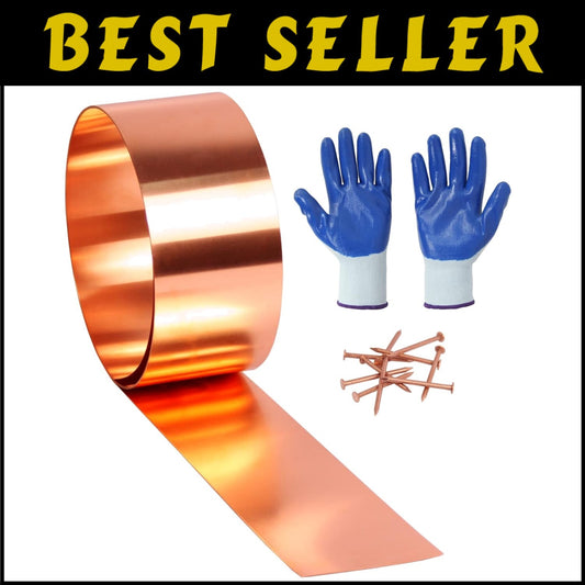 Durable 24 Ga Copper Flashing Roll - 0.5mm Thick with Gloves & Nails Included
