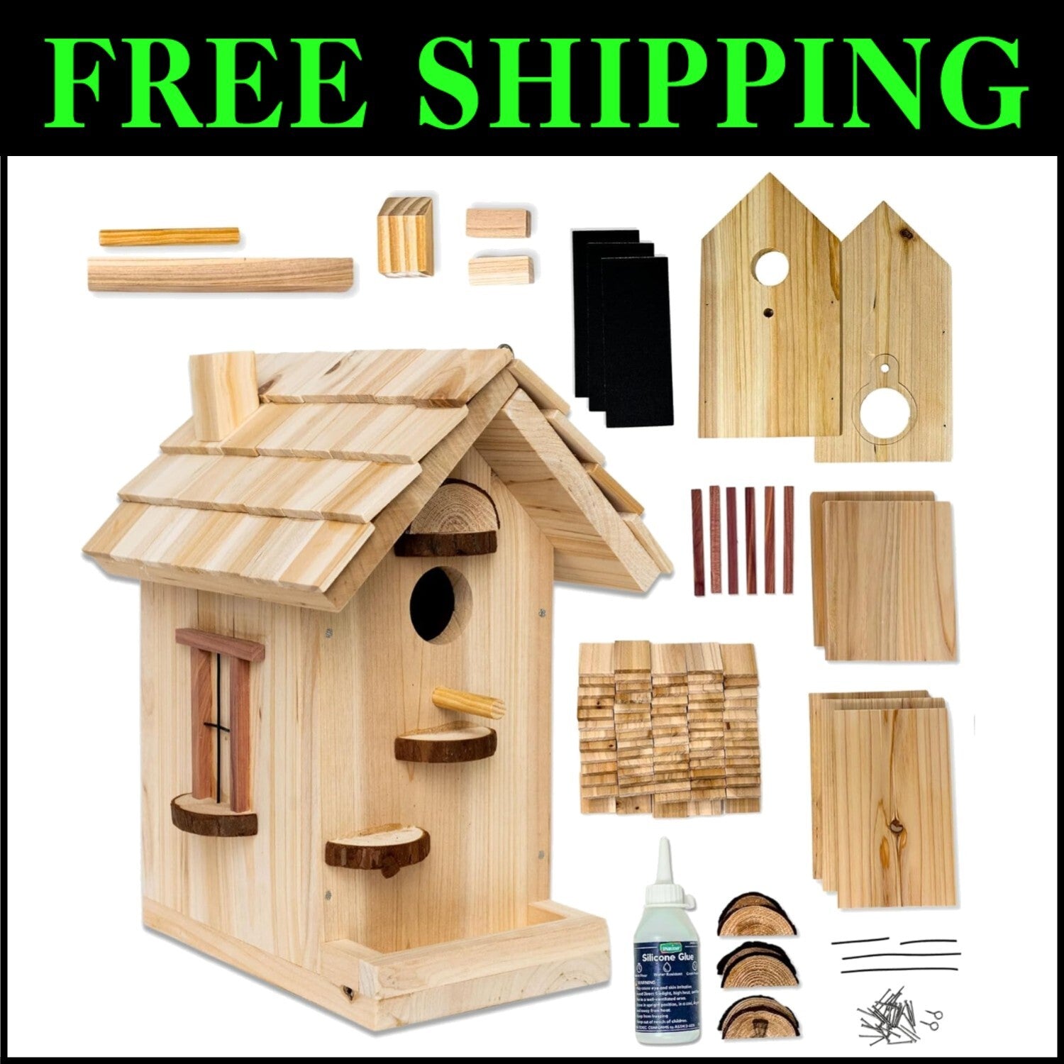 All-Inclusive Wooden Bird House Kit for Adults - Perfect Family Craft Project