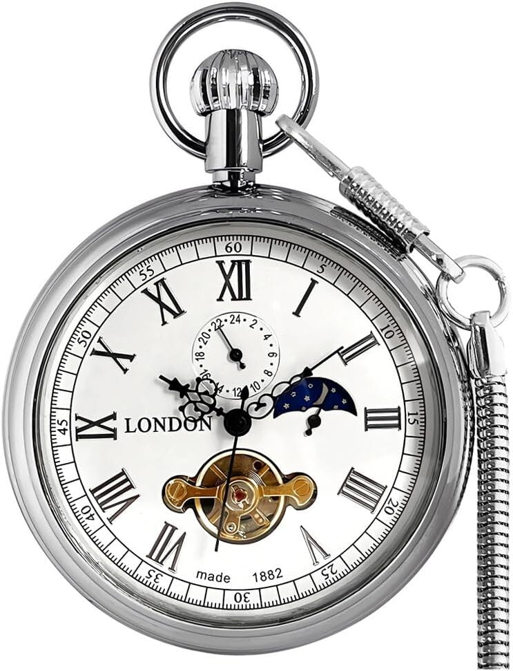 Designer Men's Vintage Pocket Watch - Copper Mechanical Movement with Tourbillon