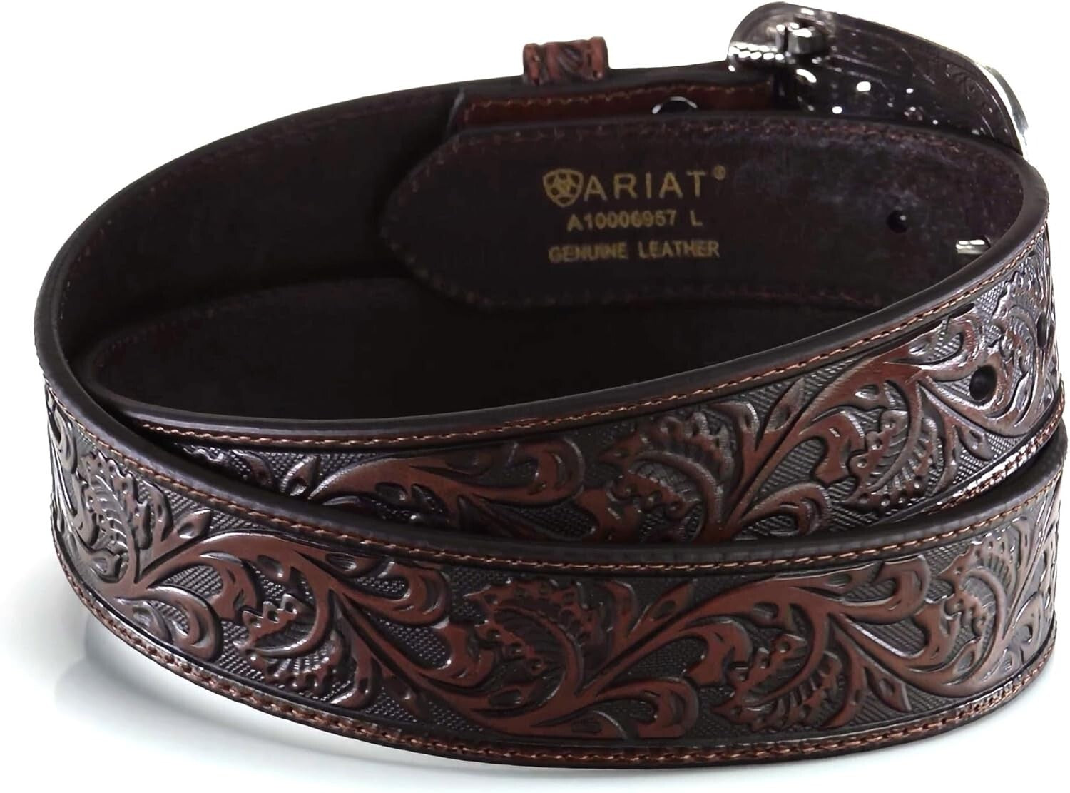 Comfortable Brown Embossed Leather Belt with Rhinestones for Women - 1.5" Wide