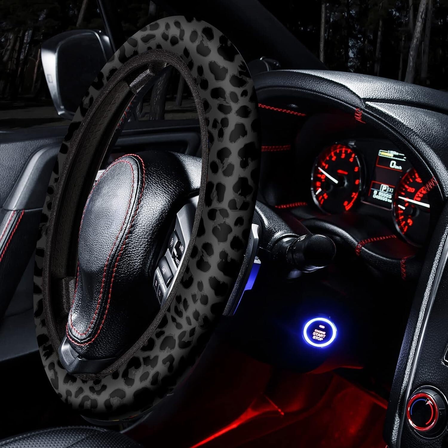 Complete Leopard Print Car Accessories Set - Seat Covers, Steering Wheel & More