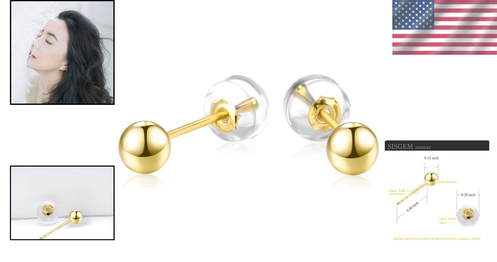 High-Quality 18K Gold Ball Earrings - Timeless Style for Fashionable Women