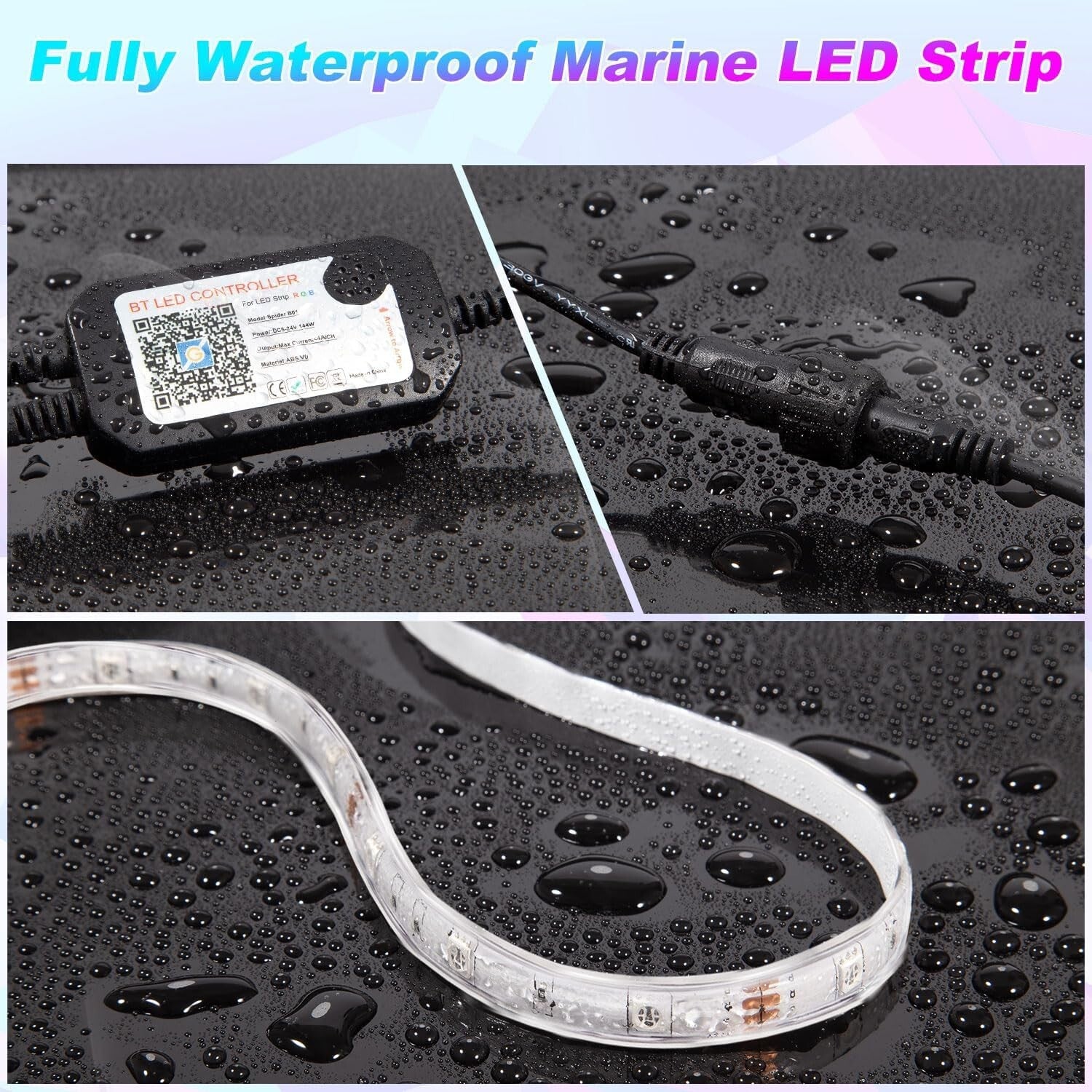 Customizable 50FT LED Strip Lights for Boats - IP67 Waterproof & App Controlled