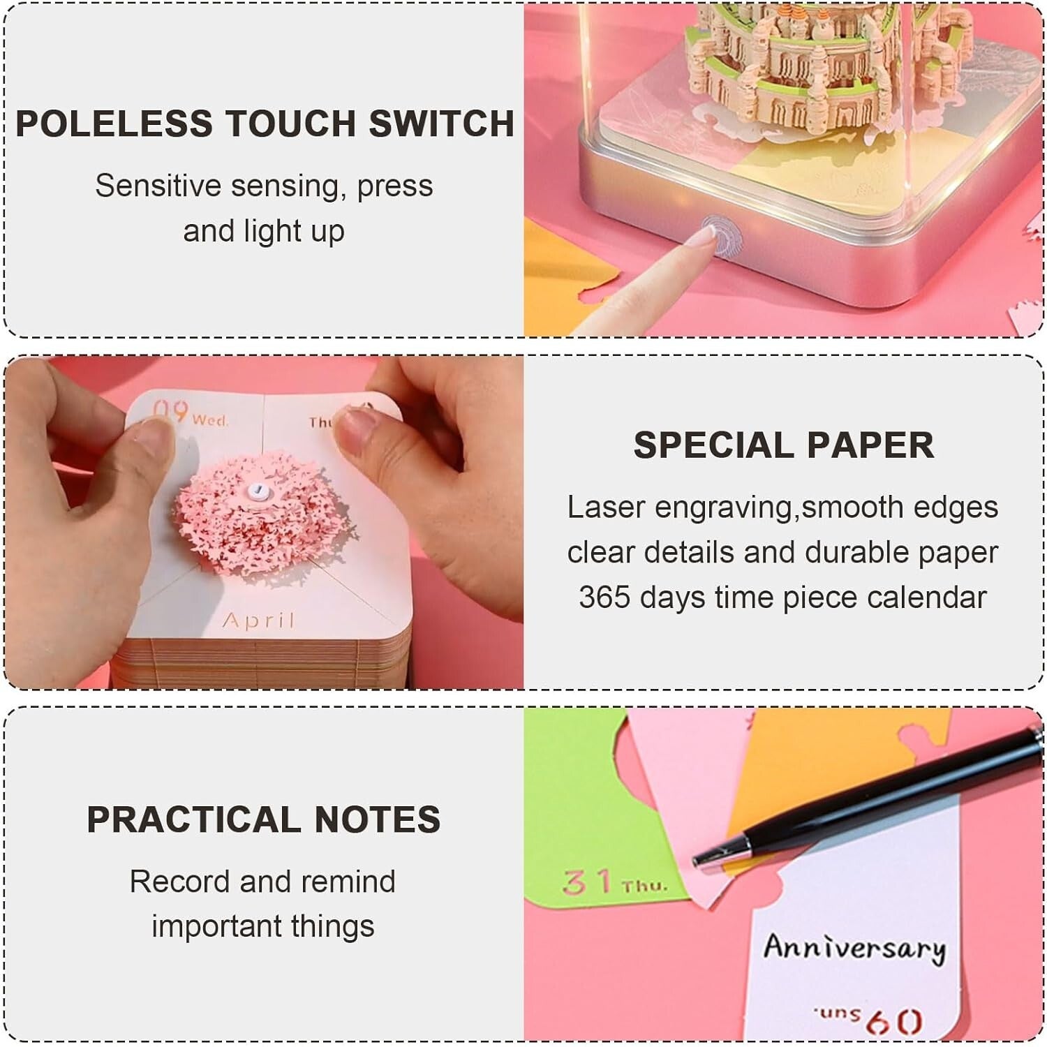 Artistic 3D Calendar 2025 – Tear-Away Note Pad with LED Lights for Inspiration