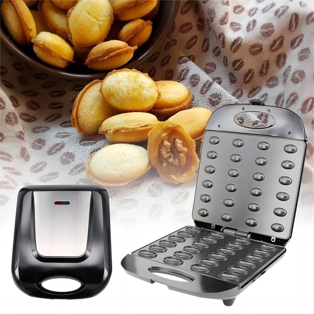 24-Hole Walnut Cookie Maker & Electric Waffle Machine - Compact Baking Solution