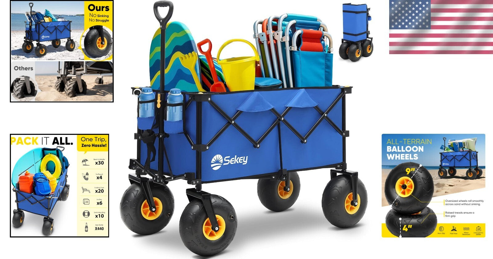 Beach-Ready 440lb Capacity Wagon with 9" Wheels – Perfect for Outdoor Adventures