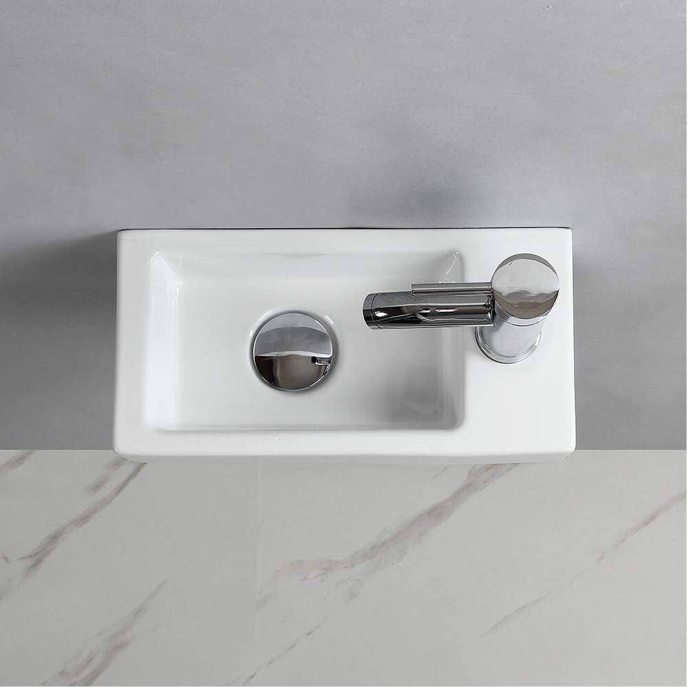 Small Wall-Mounted Ceramic Sink with Polished Finish - Elegant & Space-Saving