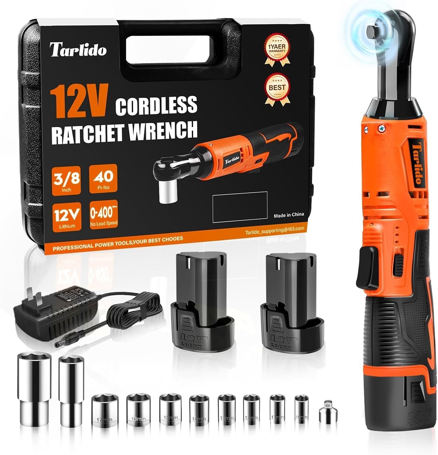 12V Battery-Powered Ratchet Wrench Set - 400 RPM with Safety Lock & Accessories