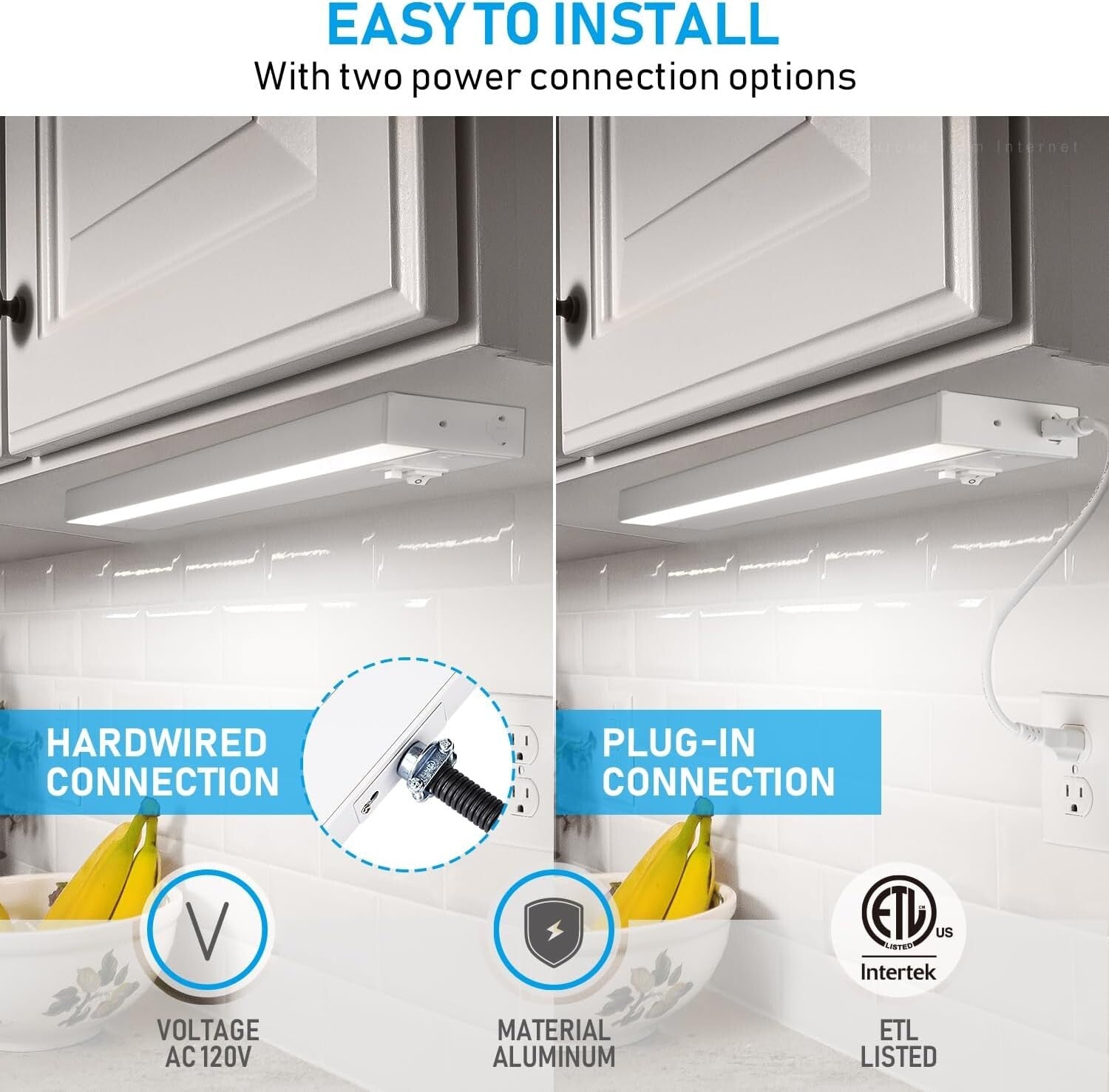 ETL Listed LED Under Cabinet Lighting - 22" 3CCT Dimmable Kitchen Lights, 4 Pack