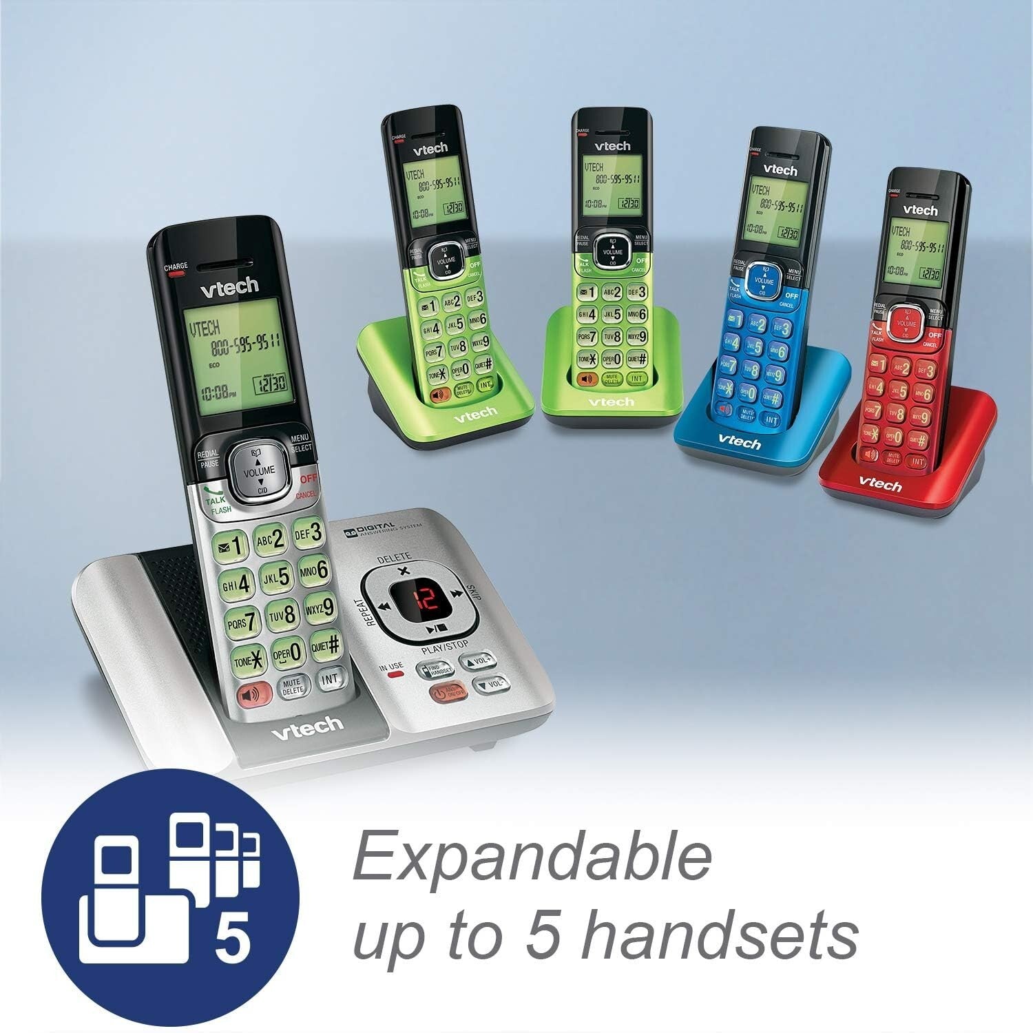 4-Handset DECT 6.0 Cordless Phone System with Caller ID and Answering Machine