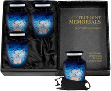 Load image into Gallery viewer, Elegant Set of 4 Blue Dove Keepsake Urns for Human Ashes - Handcrafted Beauty