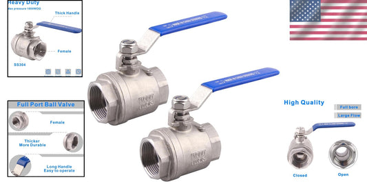 High Pressure 1-1/4" Stainless Steel Ball Valves with Insulated Handles (2-Pack)