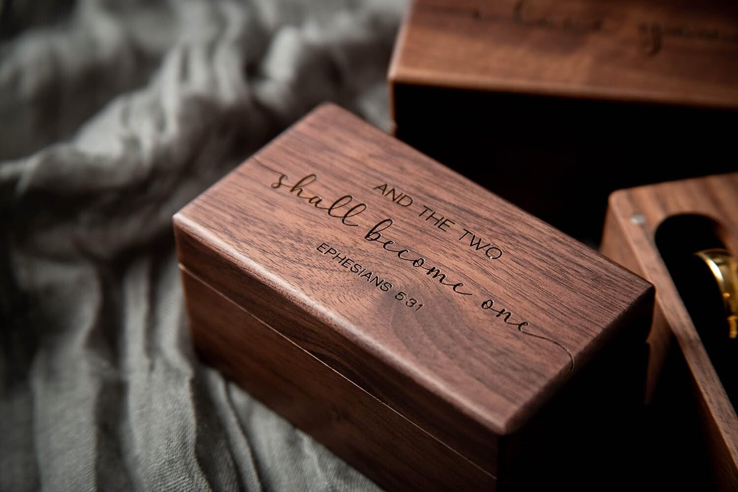 Engraved Walnut Ring Box - A Rustic Storage for Wedding and Engagement Rings