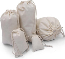 Load image into Gallery viewer, Versatile 100% Cotton Muslin Drawstring Bags – Perfect for Gifting &amp; Organizing
