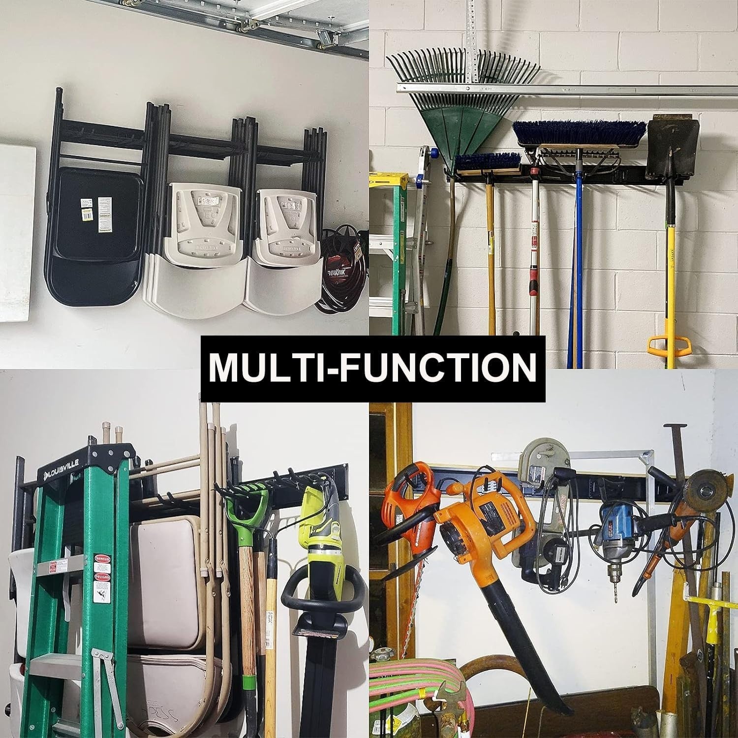Durable Wall Mount Garden Tool Rack with Adjustable Hooks & Heavy Load Capacity