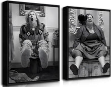 Load image into Gallery viewer, Whimsical Black Floating Frame Bathroom Art Set of 2 - Vintage Humor Prints