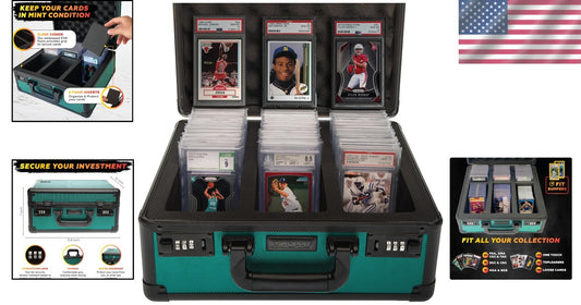 Elegant Green Aluminum Card Case for Graded Sports Cards - 3 Compartment Vault