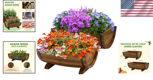 Durable Half Barrel Planters Set of 2 with Legs - Perfect for Outdoor Plants