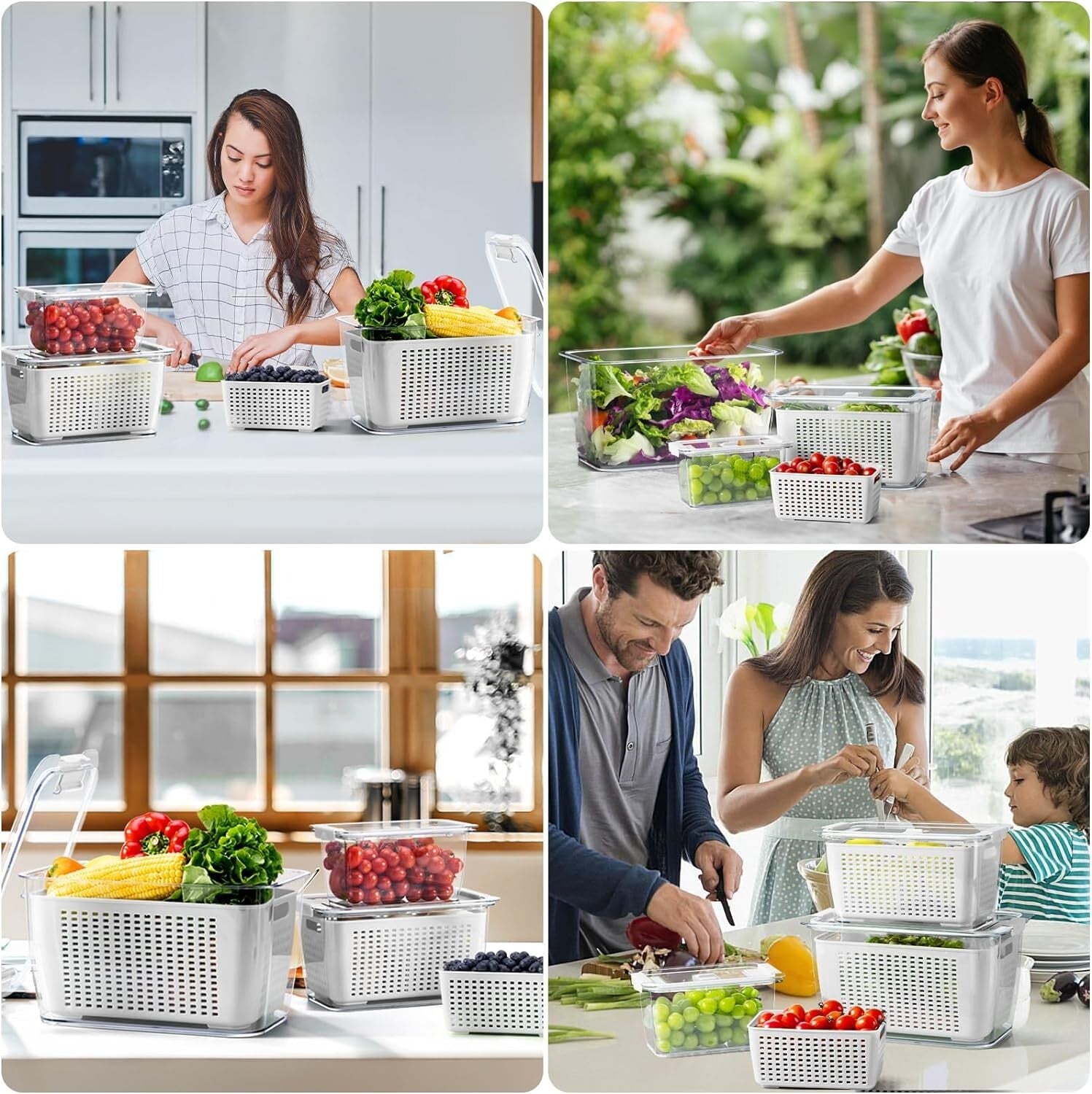 Enhanced Freshness: 4 Rectangular Produce Saver Containers with Adjustable Vents