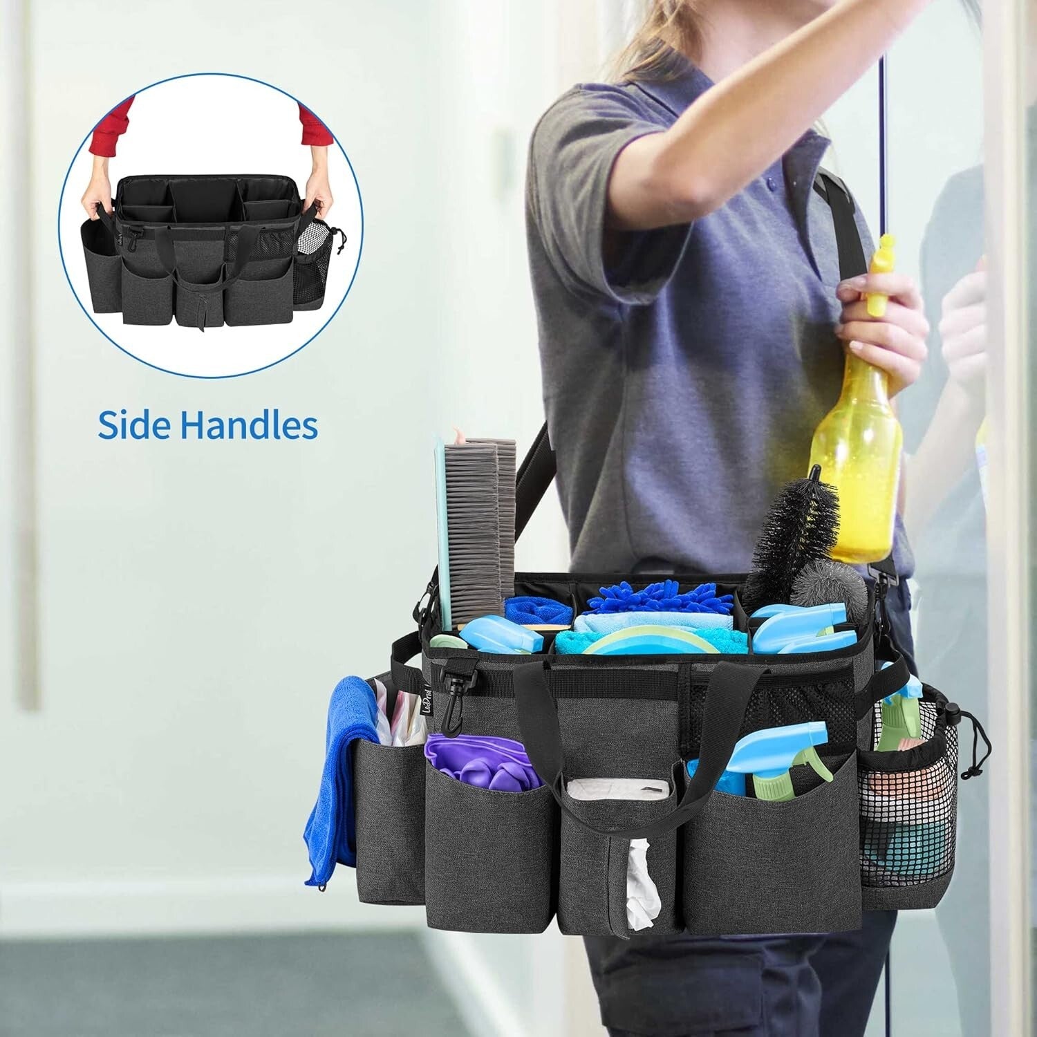 Ergonomic Wearable Cleaning Organizer with Adjustable Strap and Multiple Pockets