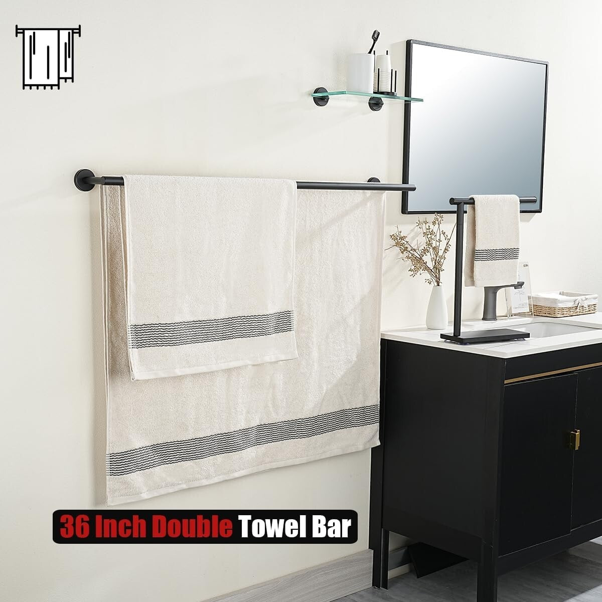 Matte Black Wall-Mount Towel Holder - 39.13 Inch Spacious Design for Bath Towels