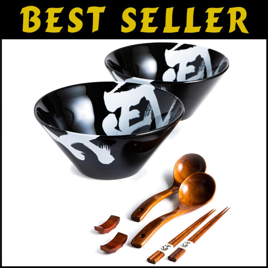 Microwave & Dishwasher Safe Large Ceramic Ramen Bowls - Elegant Japanese Set