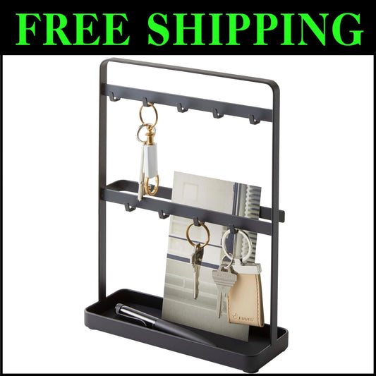 Modern Key Rack - Sleek Metal Hook Organizer with Tray for Entryway Essentials