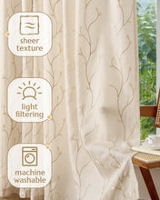 Load image into Gallery viewer, Chic Embroidered Voile Sheer Curtains for Living Room – 84" x 55" Beige Panels
