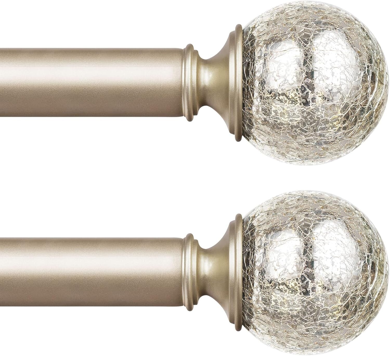 2-Pack Adjustable Curtain Rods 48-84 Inches, Champagne Gold with Crackle Finials