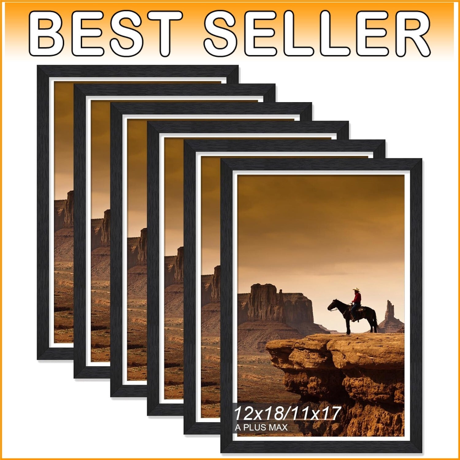 Elegant Set of 6 Black 12x18 Picture Frames with Stylish Wood Grain Finish