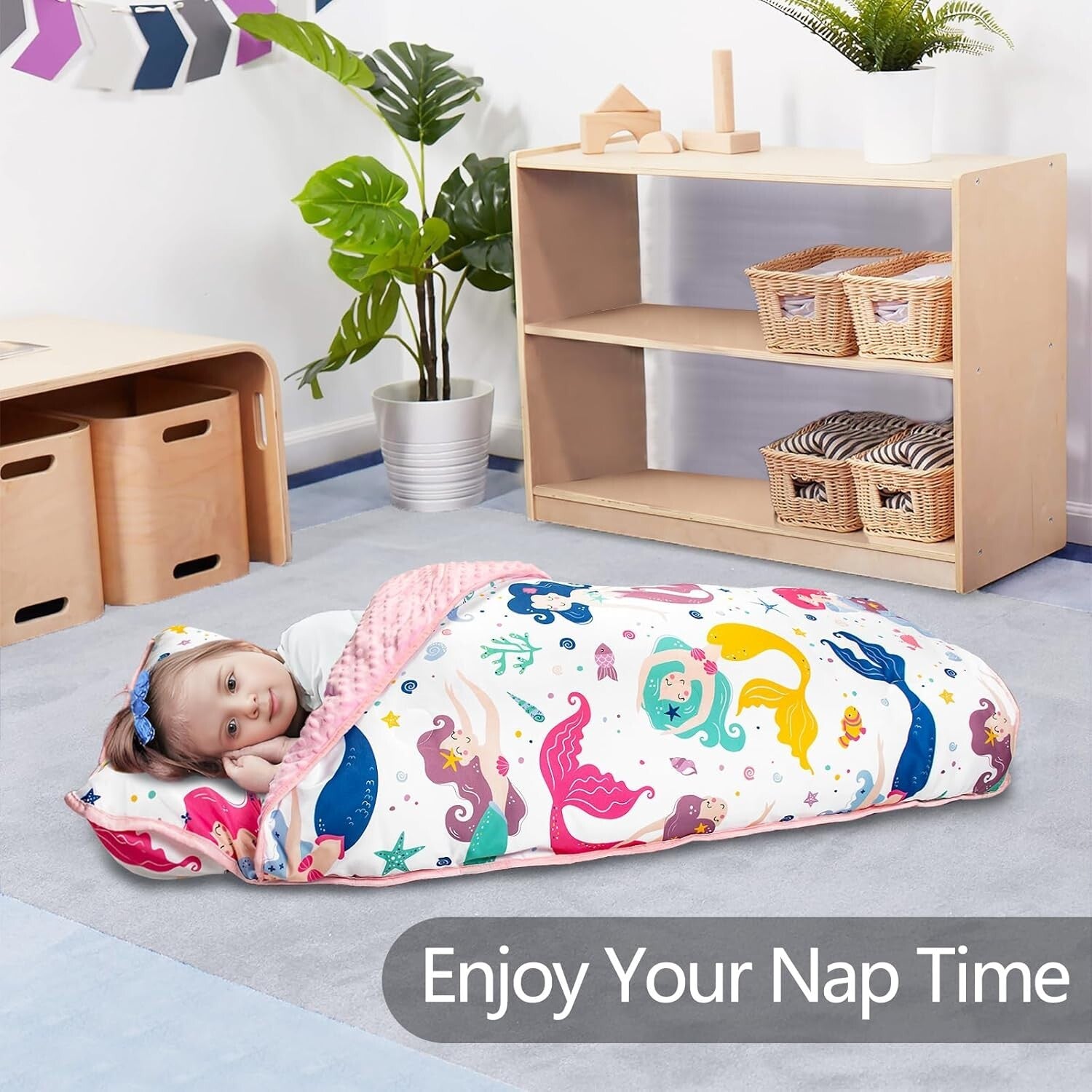 Cozy Machine Washable Nap Mat for Kids - Mermaid, Ideal for Preschool & Travel