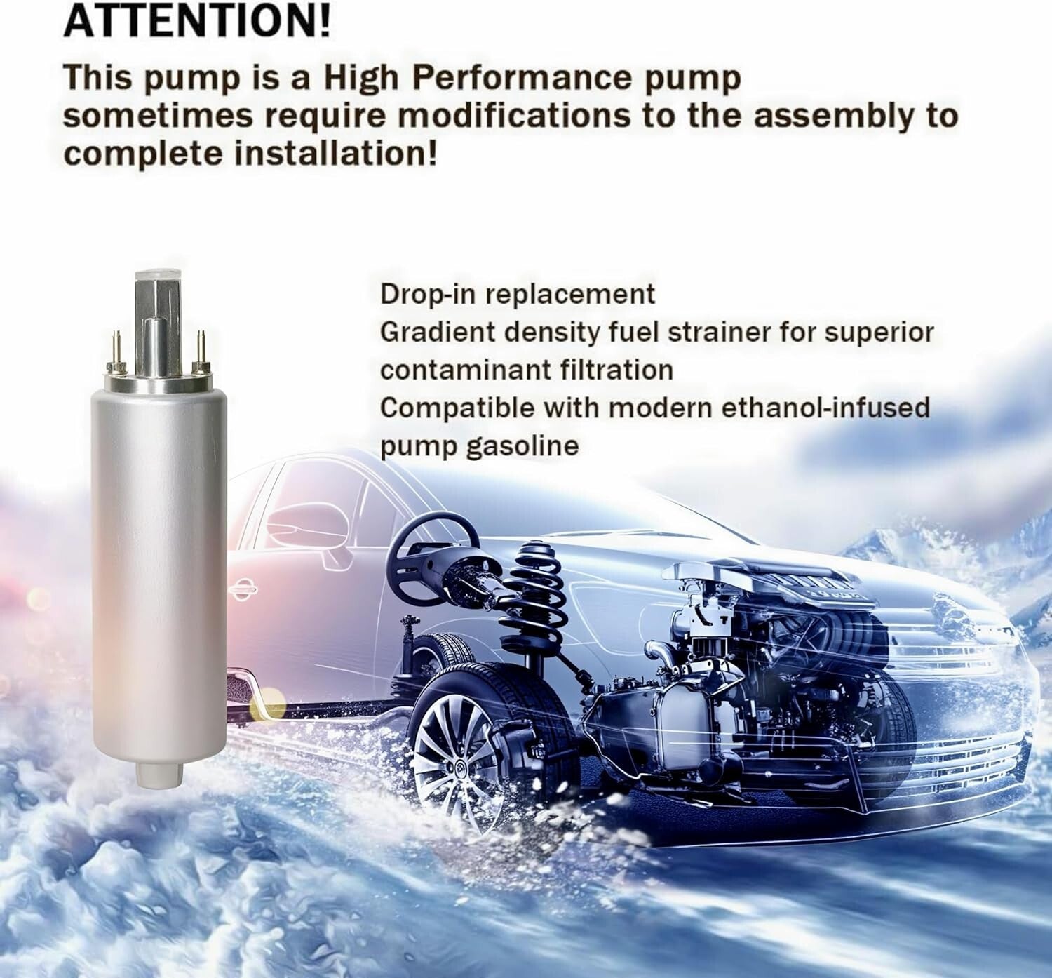 High-Performance Metal Inline Fuel Pump 255LPH - Ideal for Turbocharged Engines